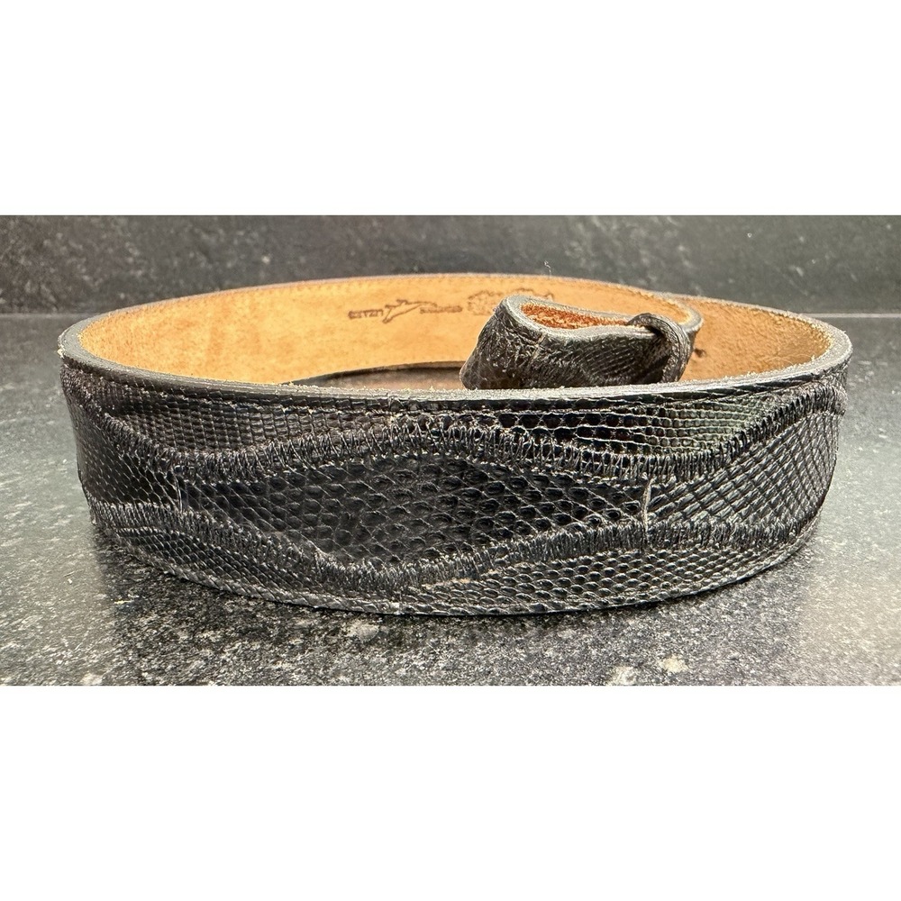 Nocona Genuine Lizard Belt Size 32 w/ Montana Silversmiths Bronc Rider Buckle - Picture 9 of 13